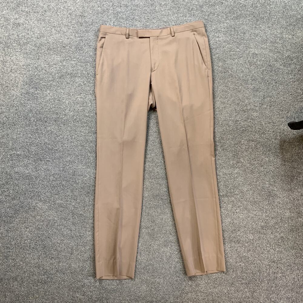 Hugo Boss Pants Mens 34 Biscuit Wool Flat Front Tailored Luxury Business Dress